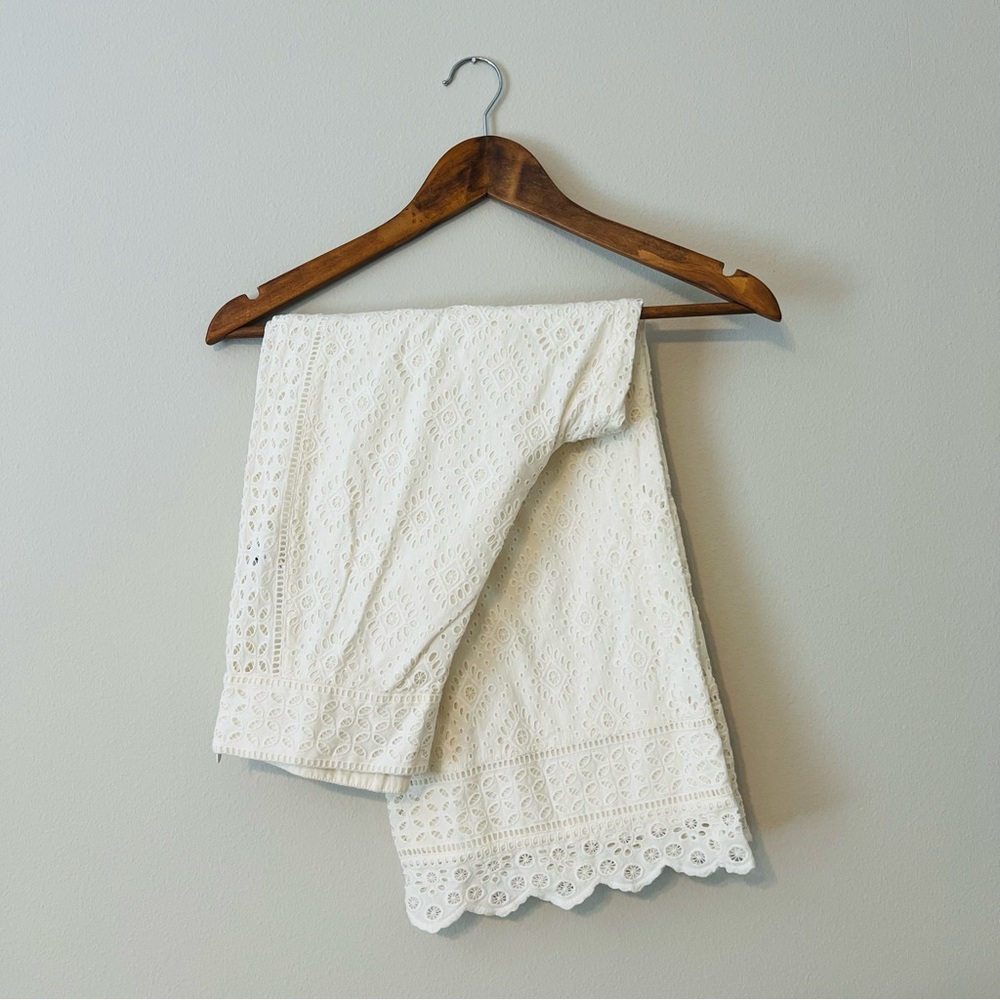Twinset Broderie Anglaise Cotton Wide Leg Crop Pants